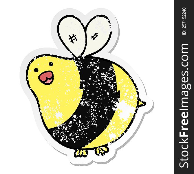 distressed sticker of a cartoon bee