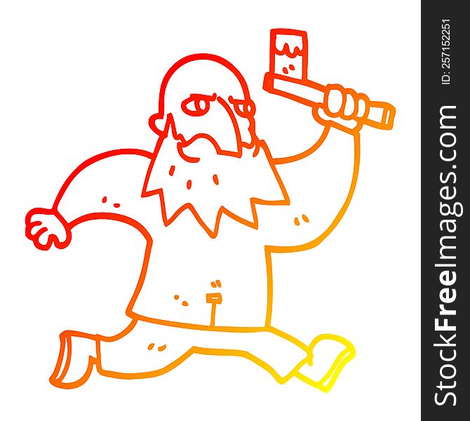 warm gradient line drawing of a cartoon man with bloody axe