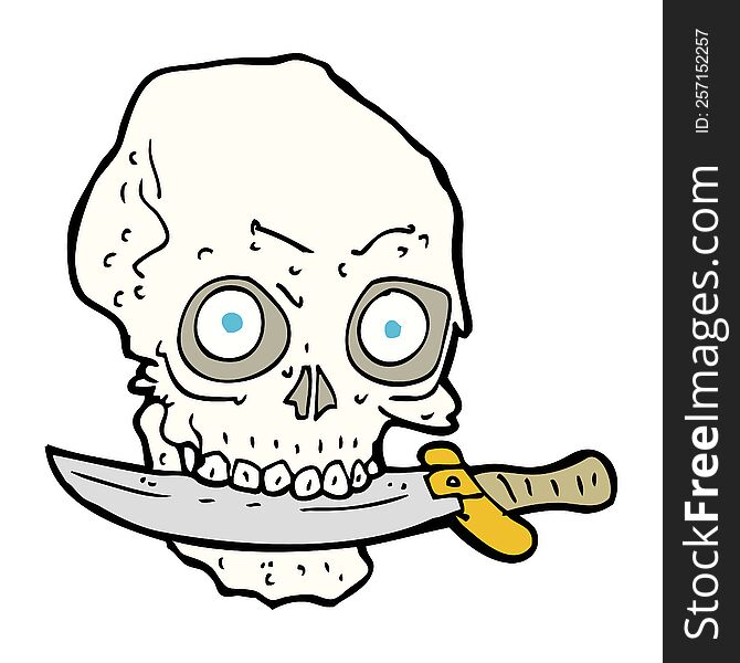 Cartoon Pirate Skull With Knife In Teeth