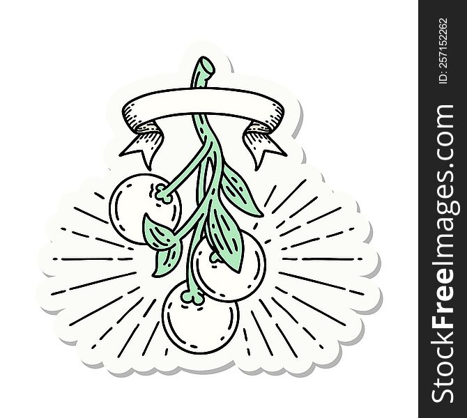 sticker of a tattoo style mistletoe berries