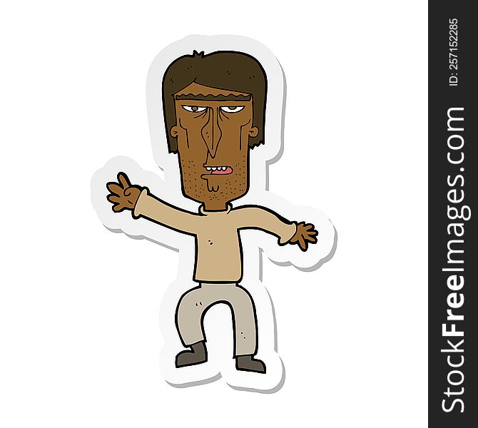 sticker of a cartoon angry man waving warning