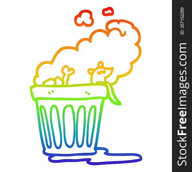rainbow gradient line drawing of a cartoon smelly garbage can