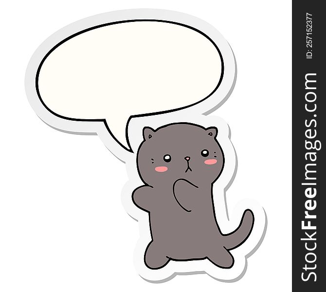 Cute Cartoon Cat And Speech Bubble Sticker