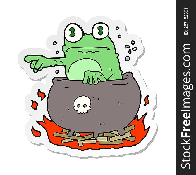 sticker of a cartoon halloween toad in cauldron