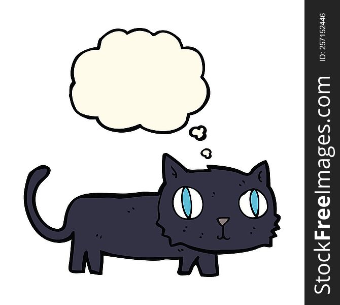 cartoon black cat with thought bubble