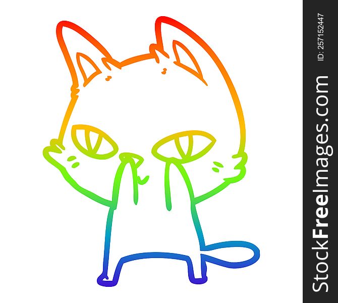 rainbow gradient line drawing of a cartoon cat staring