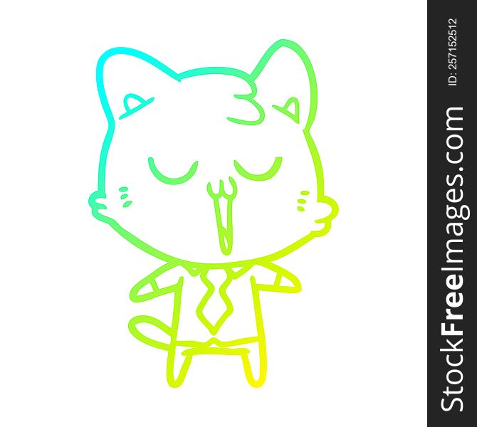 Cold Gradient Line Drawing Cartoon Cat In Shirt And Tie