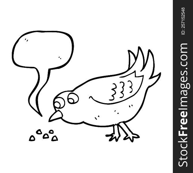 freehand drawn speech bubble cartoon bird pecking seeds