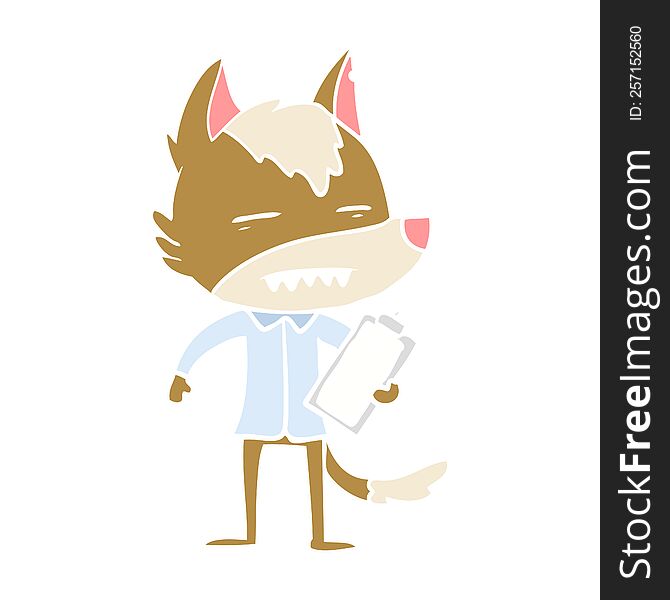 flat color style cartoon office wolf showing teeth