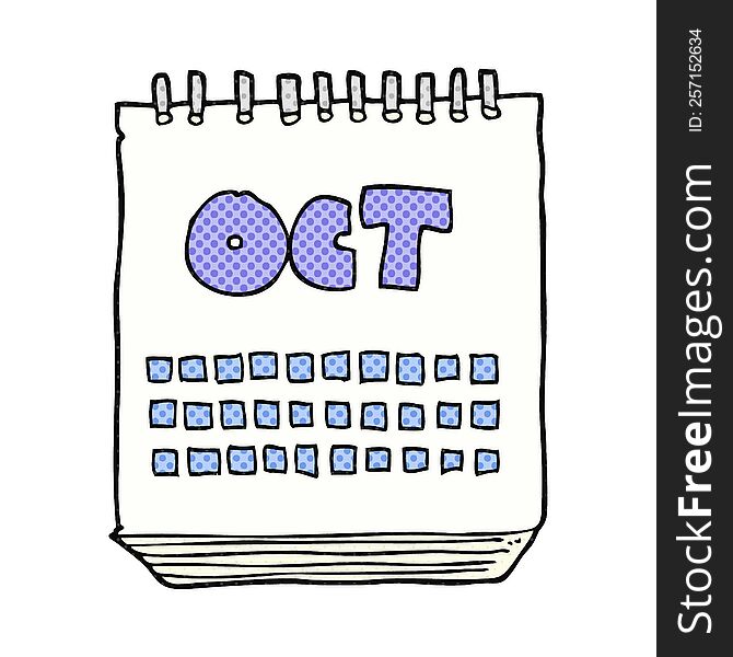 freehand drawn cartoon calendar showing month of october