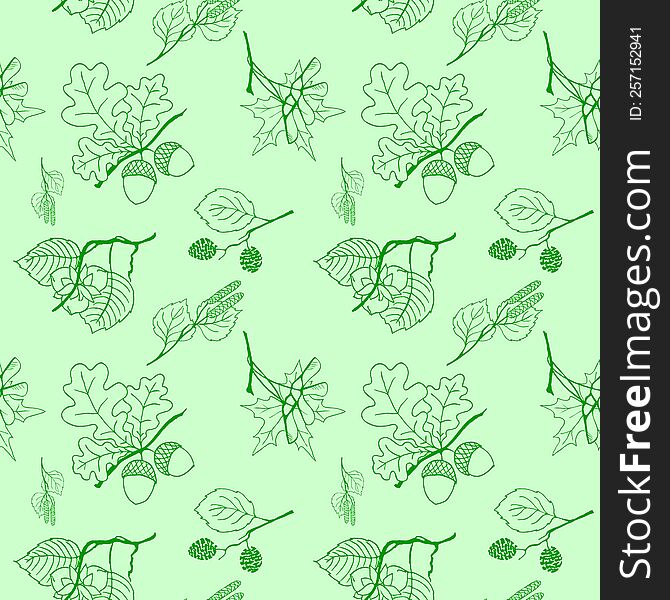 seamless pattern of green leaves on a light green background, texture, design