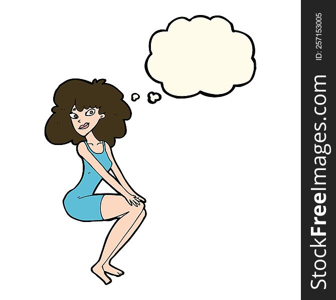 Cartoon Sitting Woman In Dress With Thought Bubble