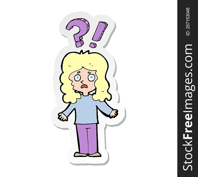 sticker of a cartoon confused woman
