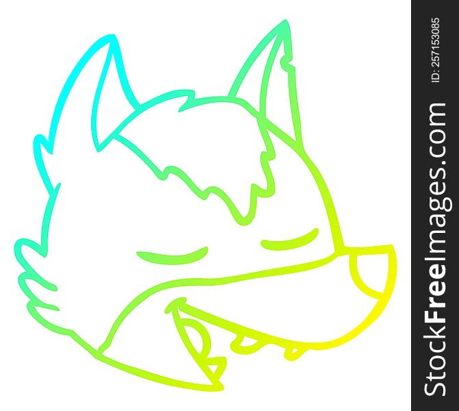 cold gradient line drawing of a cartoon wolf face