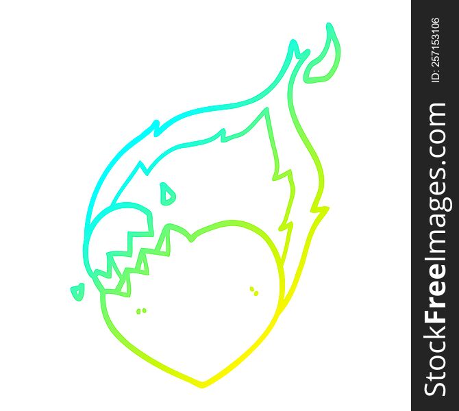 cold gradient line drawing of a cartoon flaming heart