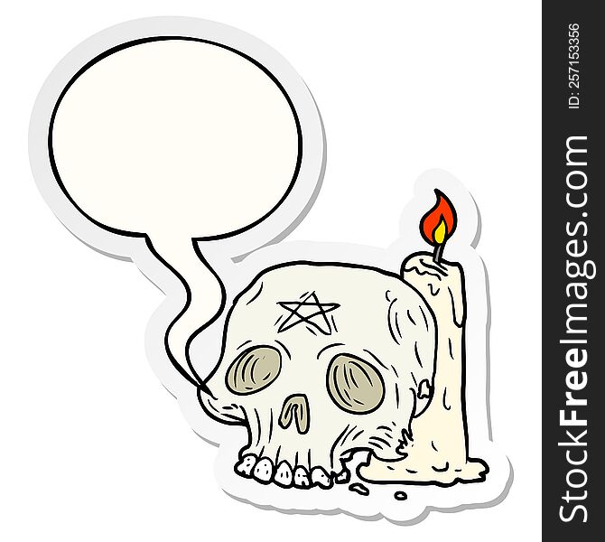 Cartoon Spooky Skull And Candle And Speech Bubble Sticker
