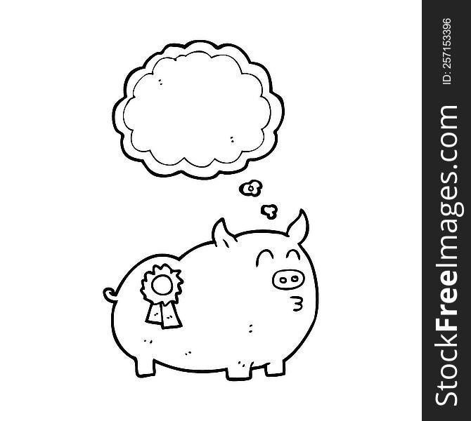 freehand drawn thought bubble cartoon prize winning pig