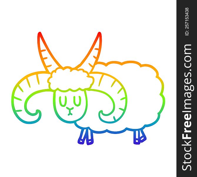 rainbow gradient line drawing cartoon long horned ram