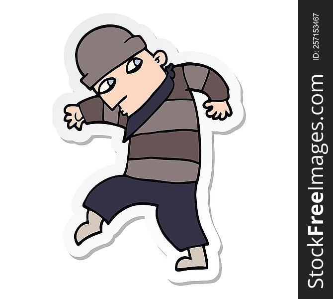 sticker of a cartoon sneaking thief