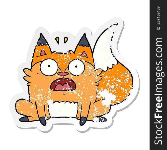 Distressed Sticker Of A Cartoon Startled Fox