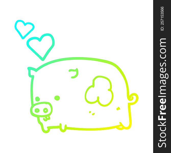 Cold Gradient Line Drawing Cartoon Pig In Love