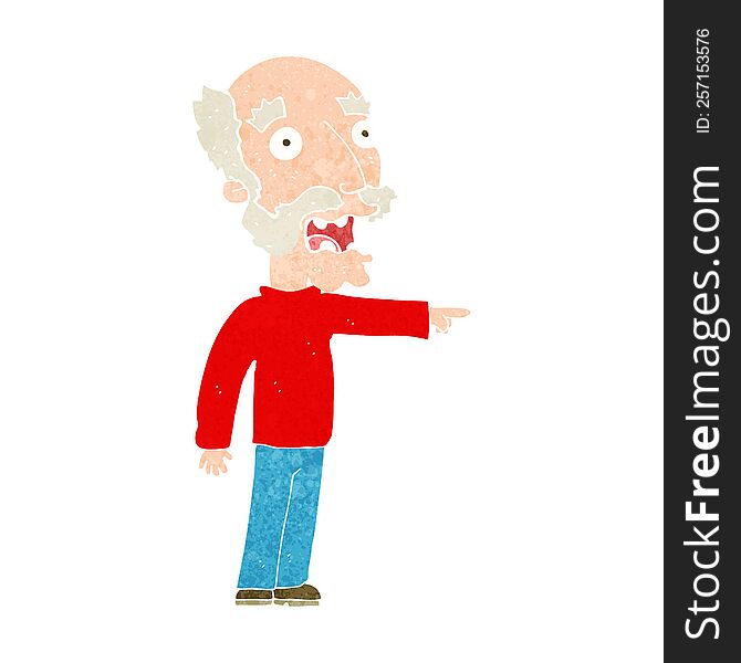 Cartoon Scared Old Man Pointing