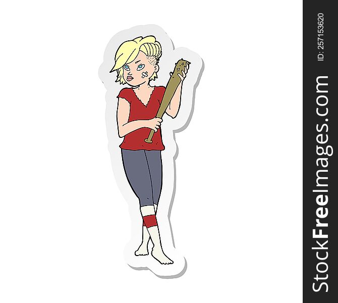 sticker of a cartoon pretty punk girl with baseball bat