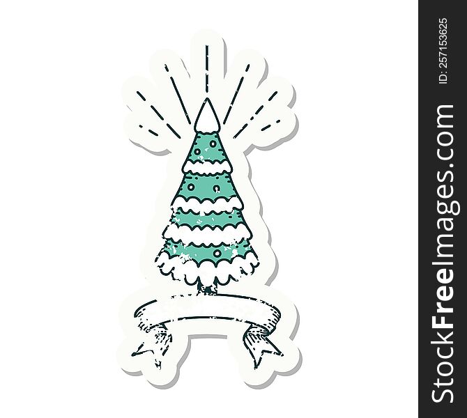 Grunge Sticker Of Tattoo Style Snow Covered Pine Tree