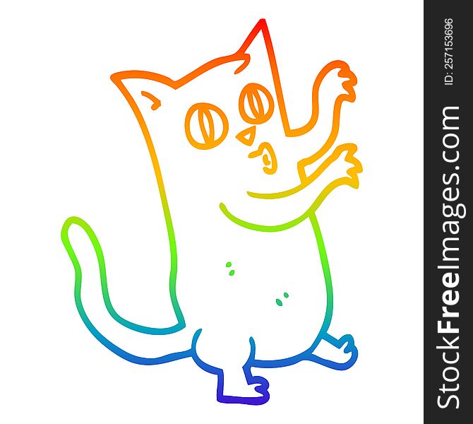 Rainbow Gradient Line Drawing Cartoon Dancing Cat