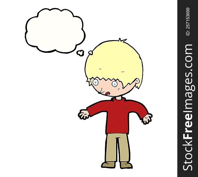 cartoon confused boy with thought bubble