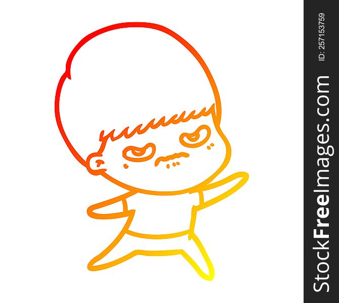 Warm Gradient Line Drawing Cartoon Angry Boy