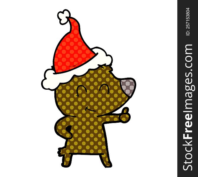 Female Bear Comic Book Style Illustration Of A Wearing Santa Hat