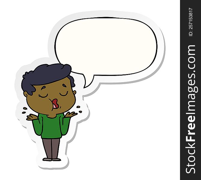 cartoon man talking and shrugging shoulders with speech bubble sticker