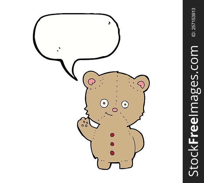 Cartoon Teddy Bear Waving With Speech Bubble