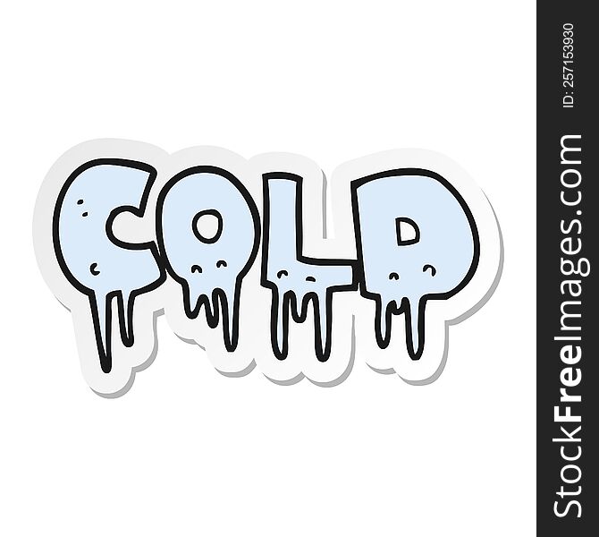 sticker of a cartoon word cold