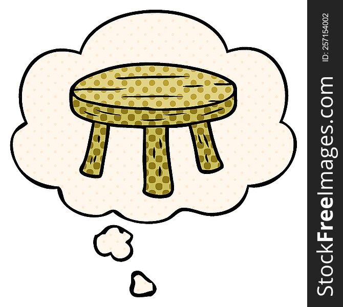 cartoon small stool with thought bubble in comic book style
