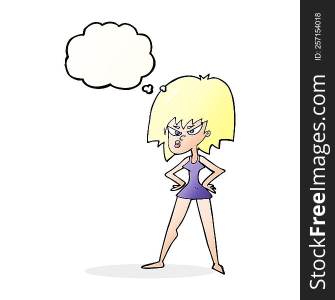 Cartoon Angry Woman In Dress With Thought Bubble