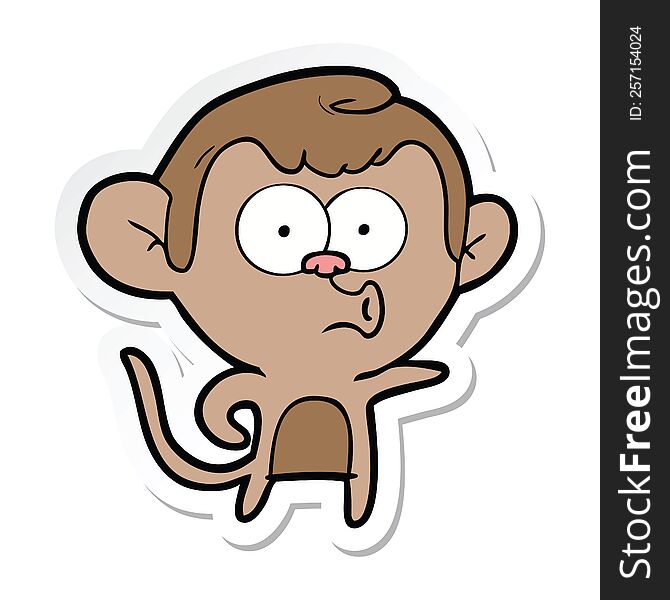 Sticker Of A Cartoon Pointing Monkey