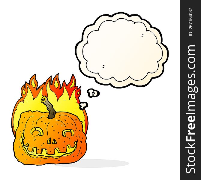 Cartoon Burning Pumpkin With Thought Bubble