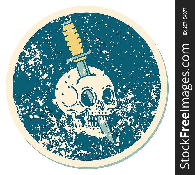 Distressed Sticker Tattoo Style Icon Of A Skull And Dagger