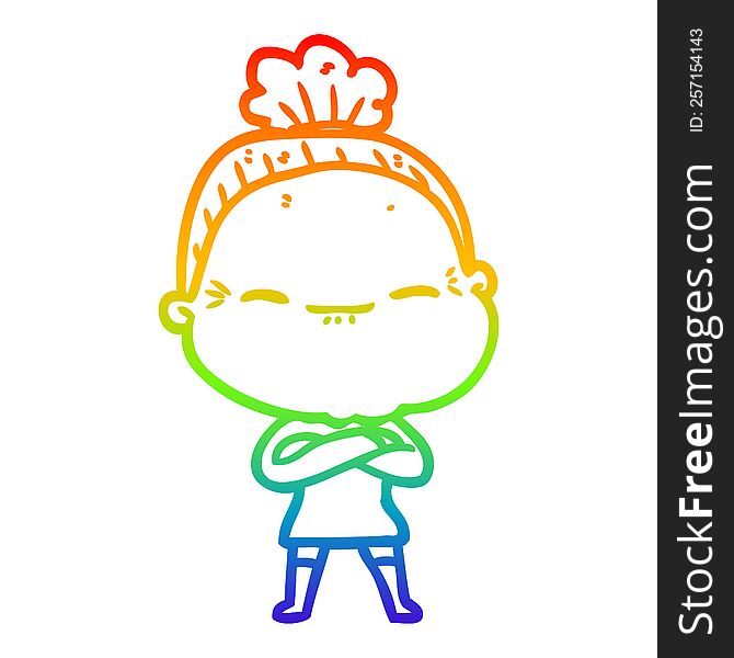 Rainbow Gradient Line Drawing Cartoon Peaceful Old Woman