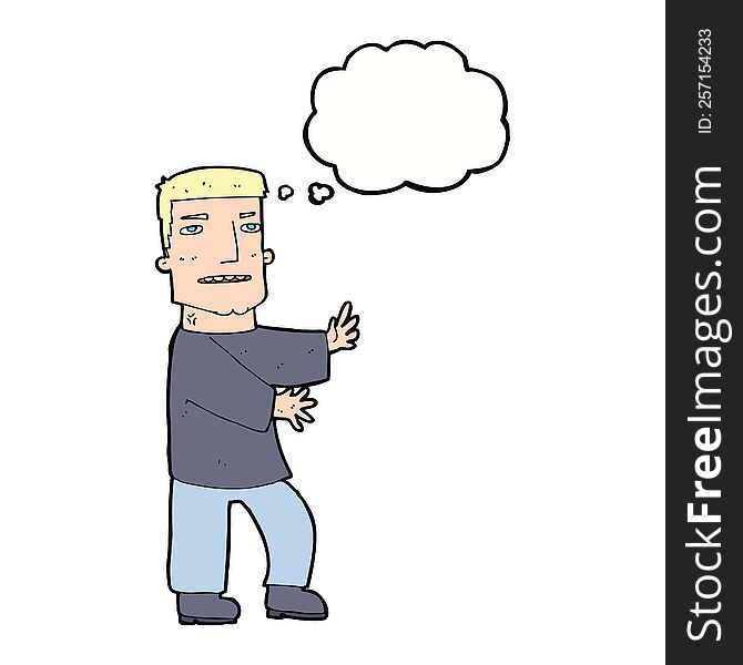 Cartoon Man Gesturing With Thought Bubble
