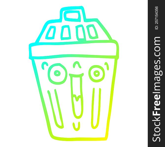 cold gradient line drawing of a cartoon waste bin