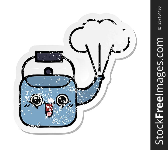 Distressed Sticker Of A Cute Cartoon Steaming Kettle