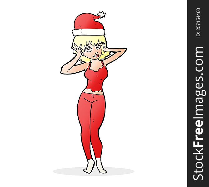 Cartoon Woman All Ready For Christmas