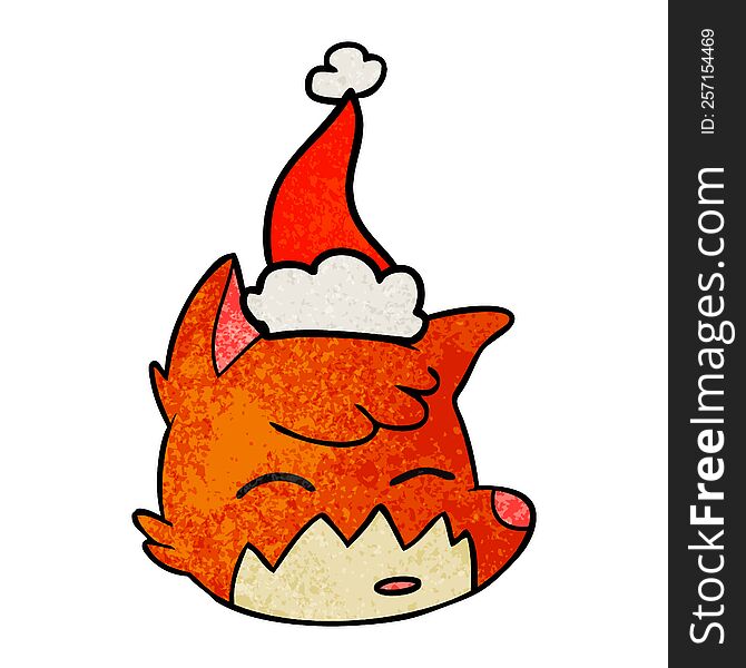 Textured Cartoon Of A Fox Face Wearing Santa Hat