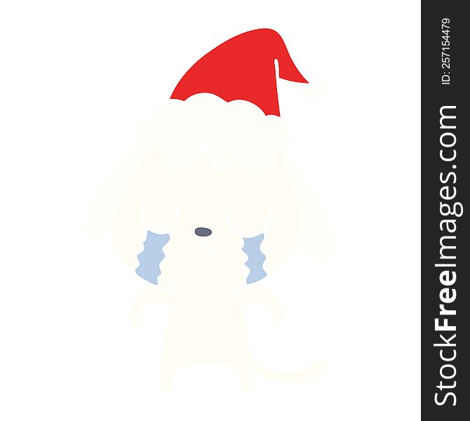 cute hand drawn flat color illustration of a dog crying wearing santa hat. cute hand drawn flat color illustration of a dog crying wearing santa hat