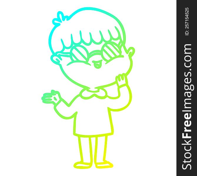 Cold Gradient Line Drawing Cartoon Boy Wearing Spectacles