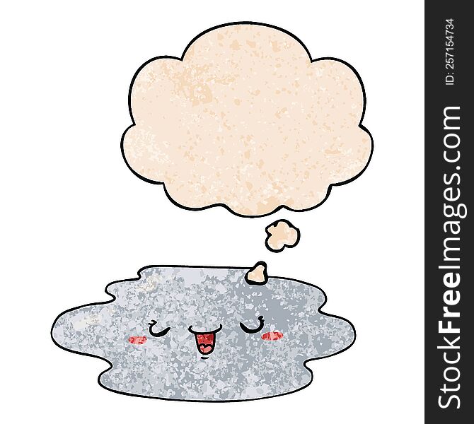 Cartoon Puddle With Face And Thought Bubble In Grunge Texture Pattern Style