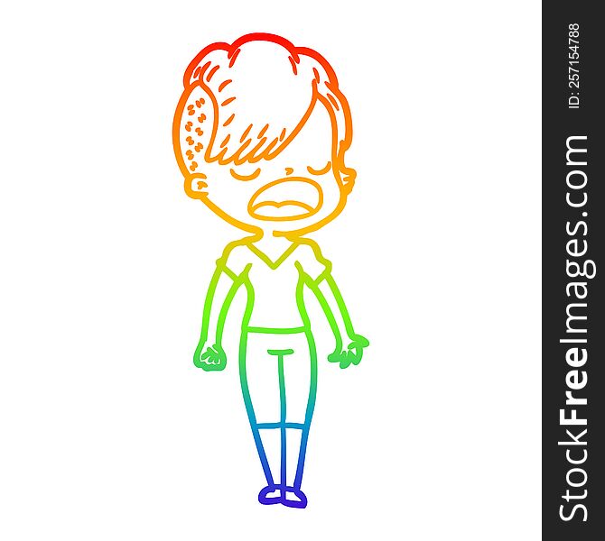 rainbow gradient line drawing cartoon cool hipster girl talking